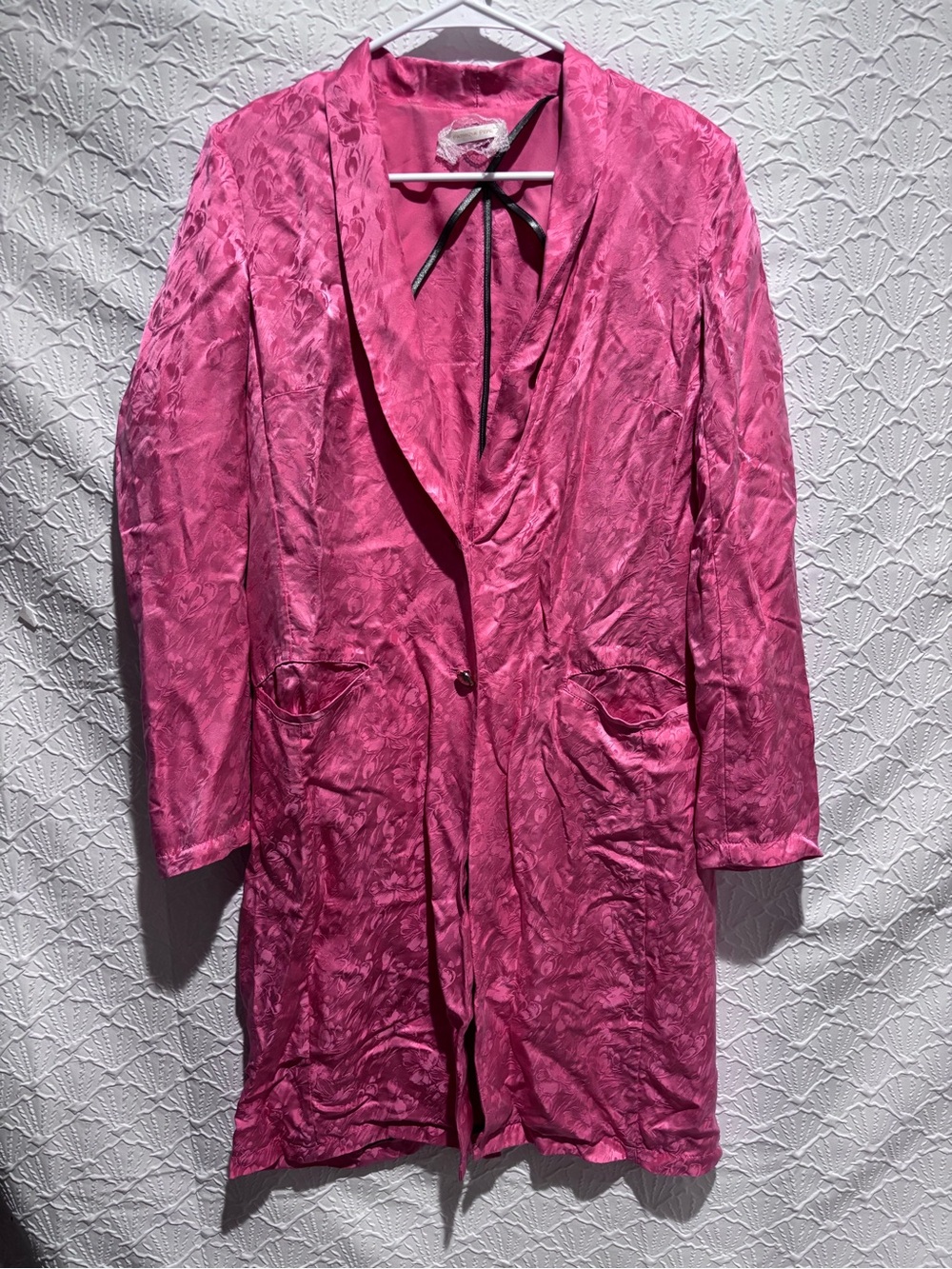 Patrizia Pepe Salmon Rose Pink Jacquard Long Blazer Coat Size 42 Floral Satin